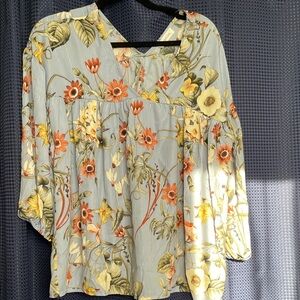 BUCKETLIST Light Blue Floral Peasant Blouse